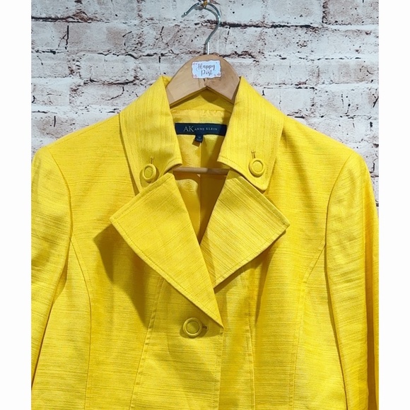 AK Anne Klein Women's Yellow Cotton Linen Blend Career Blazer Jacket Size 14 - Picture 3 of 5